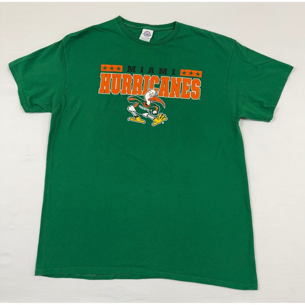 Miami Hurricanes Sebastian the Ibis Green Graphic T-Shirt Mens Large‎ Delta Pro